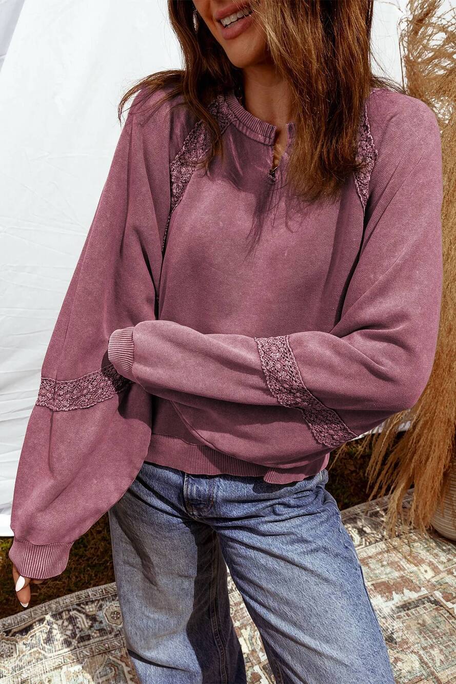 NEW SHEWIN embroidered long sleeve sweatshirt in red dahlia